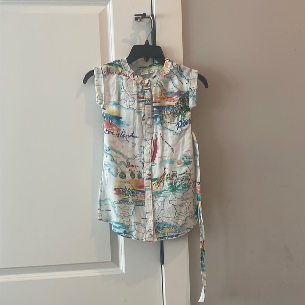 Colorful Map Print Sleeveless Blouse